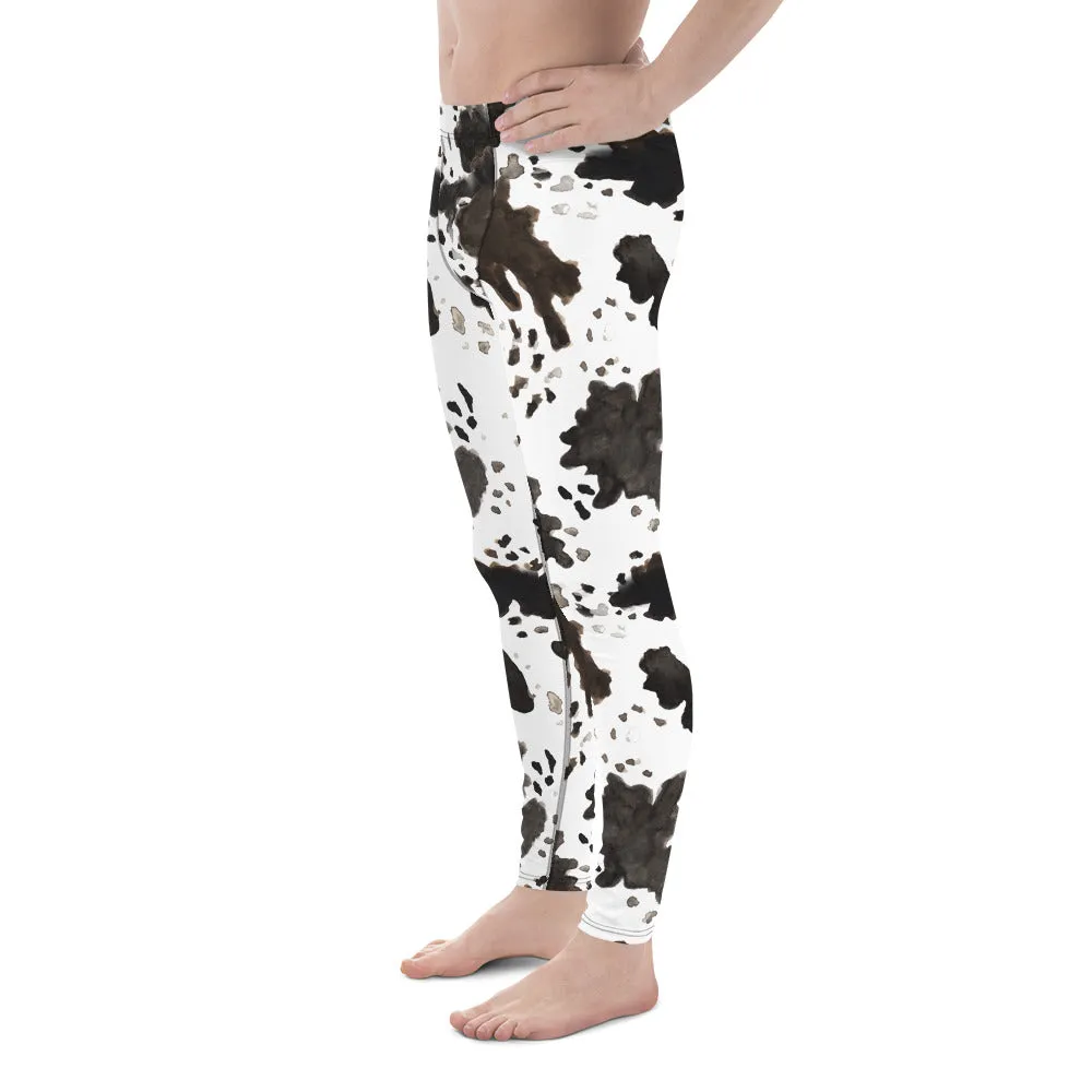 Cow Print Men's Leggings, Running Leggings Compression Run Tights - Made in USA/EU