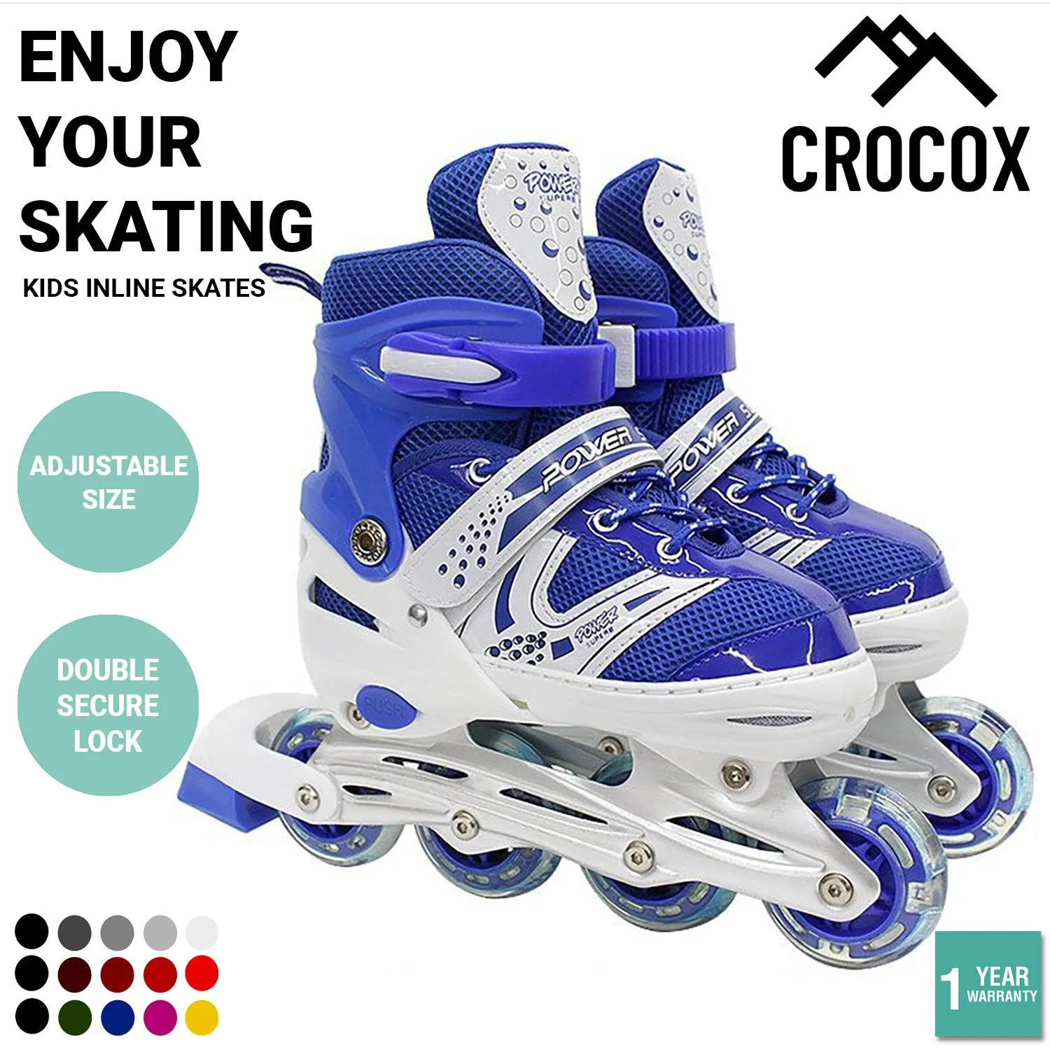 Crocox Kids Inline Skates Roller Blades Adjustable Light Up Boots Children Girls