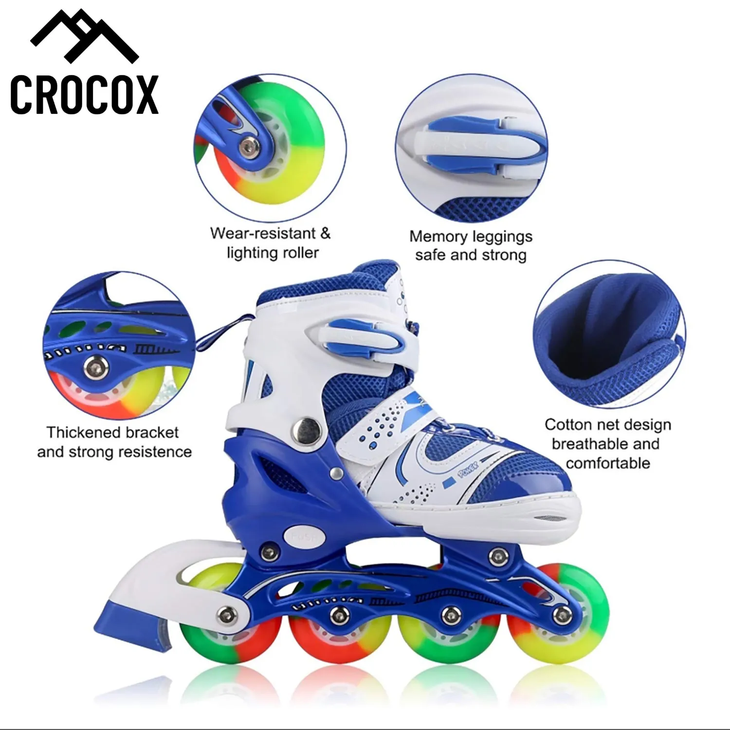 Crocox Kids Inline Skates Roller Blades Adjustable Light Up Boots Children Girls