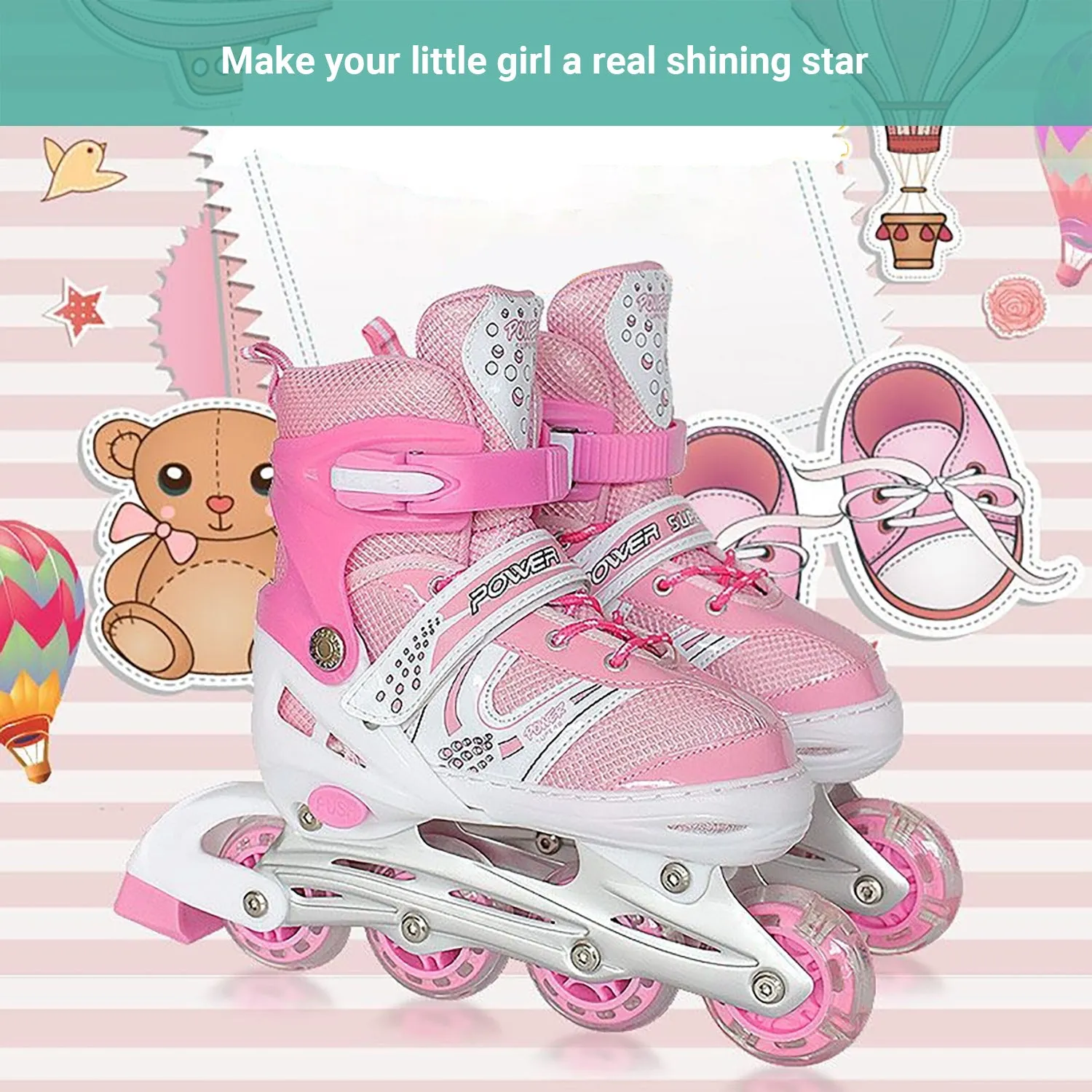 Crocox Kids Inline Skates Roller Blades Adjustable Light Up Boots Children Girls