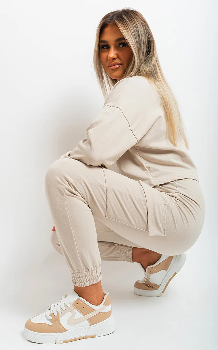 Cropped Long Sleeve Top and Cargo Joggers Co-ordinates