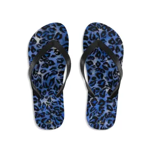 Dark Blue Leopard Flip Flops, Animal Print Unisex Flip-Flops Pool Beach Sandals- Made in USA