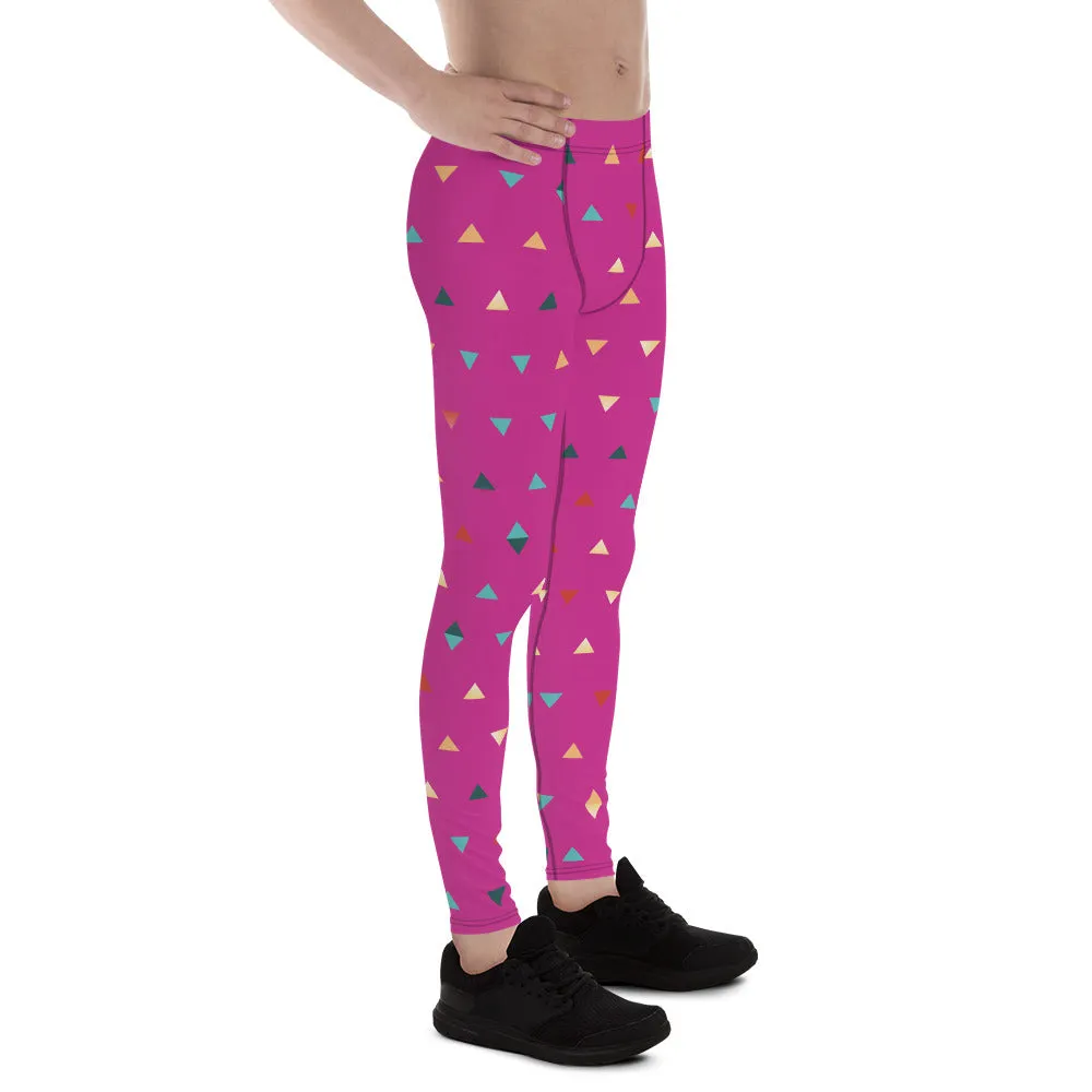 Dark Pink Birthday Boy Meggings, Geometric Rave Men's Sexy Leggings-Made in USA/EU