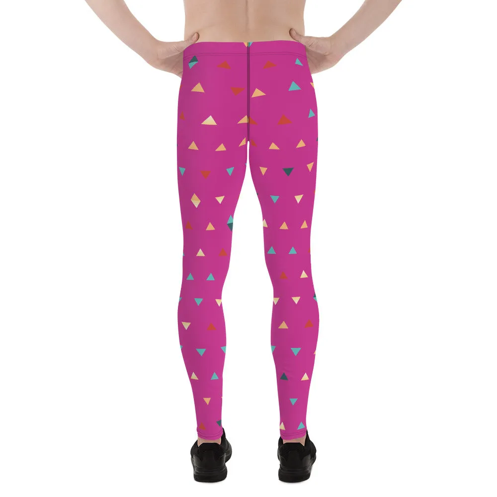 Dark Pink Birthday Boy Meggings, Geometric Rave Men's Sexy Leggings-Made in USA/EU