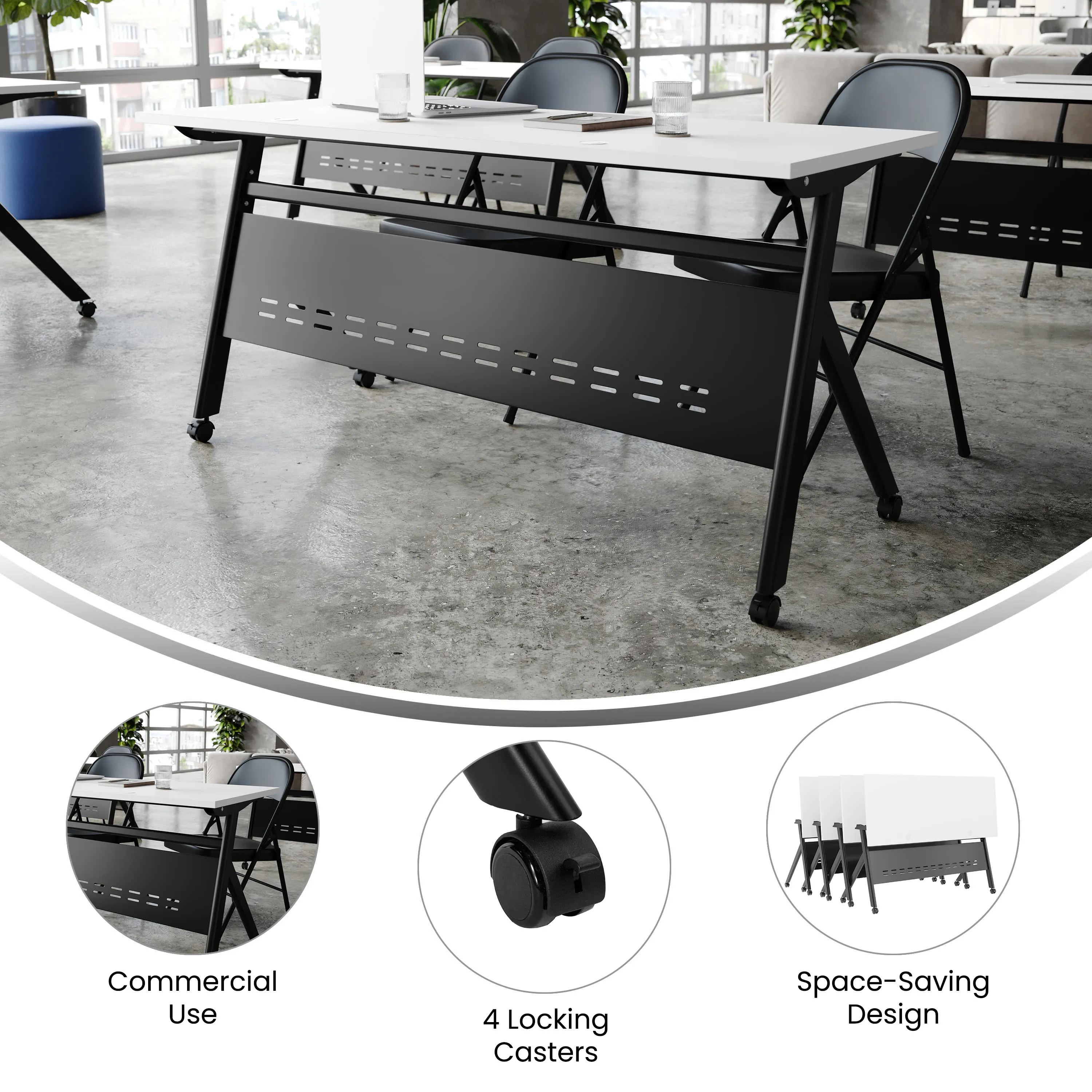 Davis Commercial Grade Heavy-Duty Nesting Flip Training Table with Y-Legs, Modesty Panel, Tabletop, and Frame