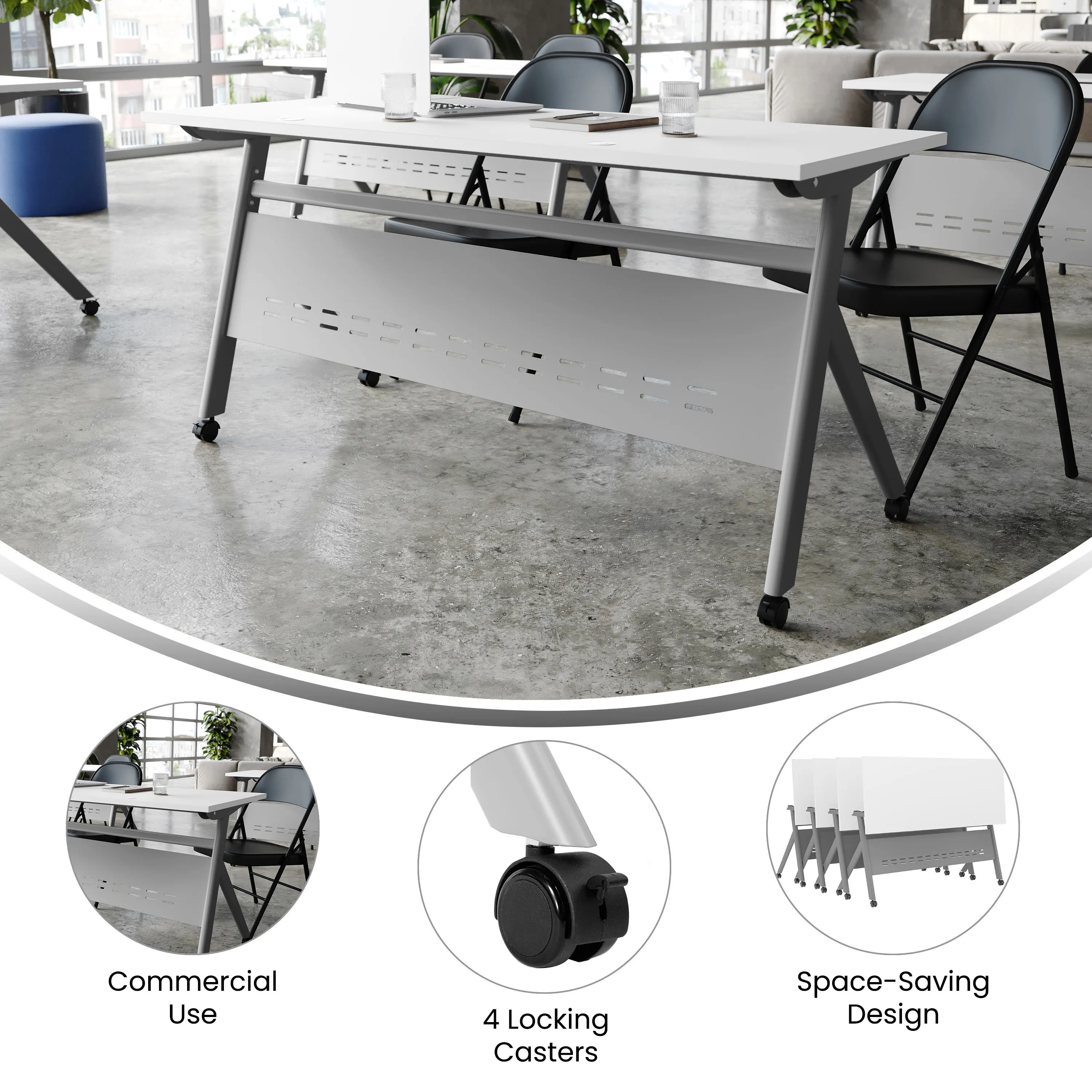 Davis Commercial Grade Heavy-Duty Nesting Flip Training Table with Y-Legs, Modesty Panel, Tabletop, and Frame