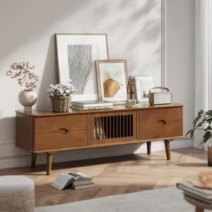 DELAVIN Solid Wood TV Stand with Harp Design Storage