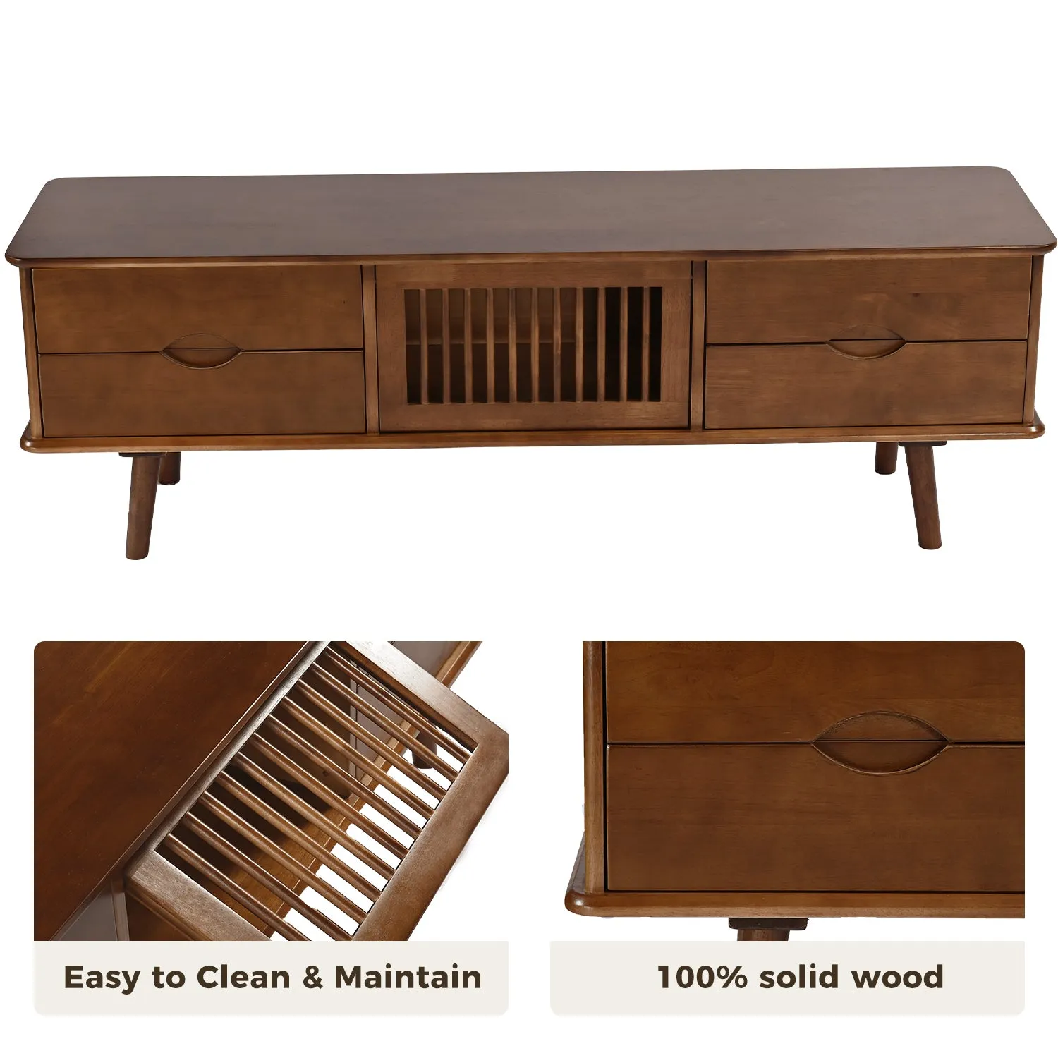 DELAVIN Solid Wood TV Stand with Harp Design Storage