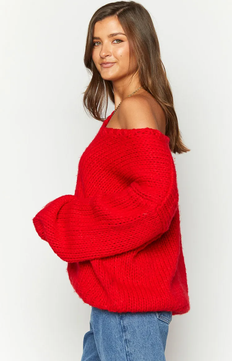 Delvey Red Chunky Knit Sweater