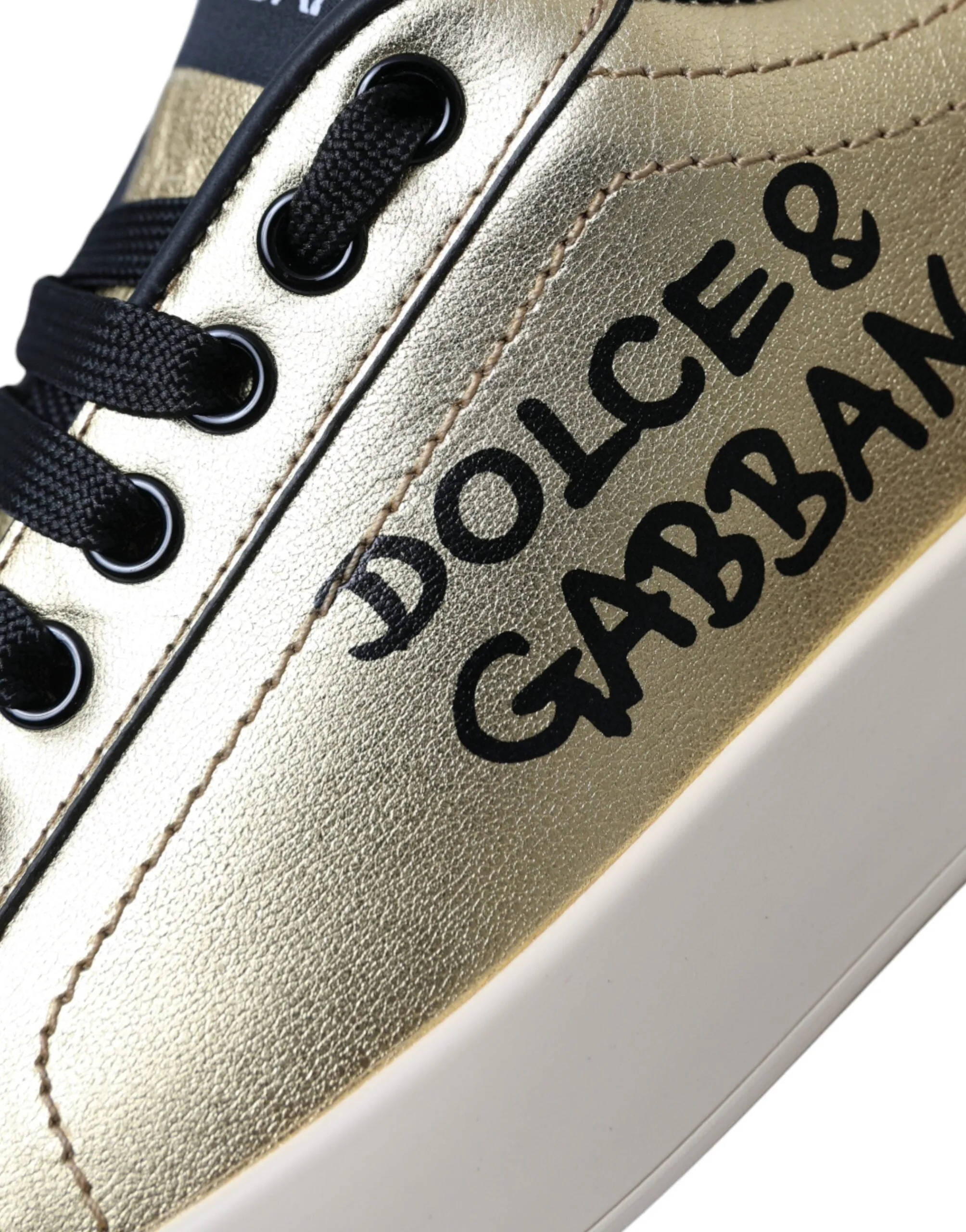 Dolce & Gabbana Gold Portofino Calf Leather Sneakers Women Shoes