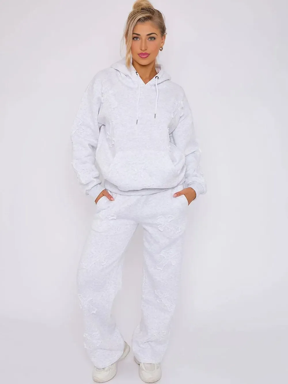 Embroidered Cross 2 Piece  Hooded Tracksuit Set