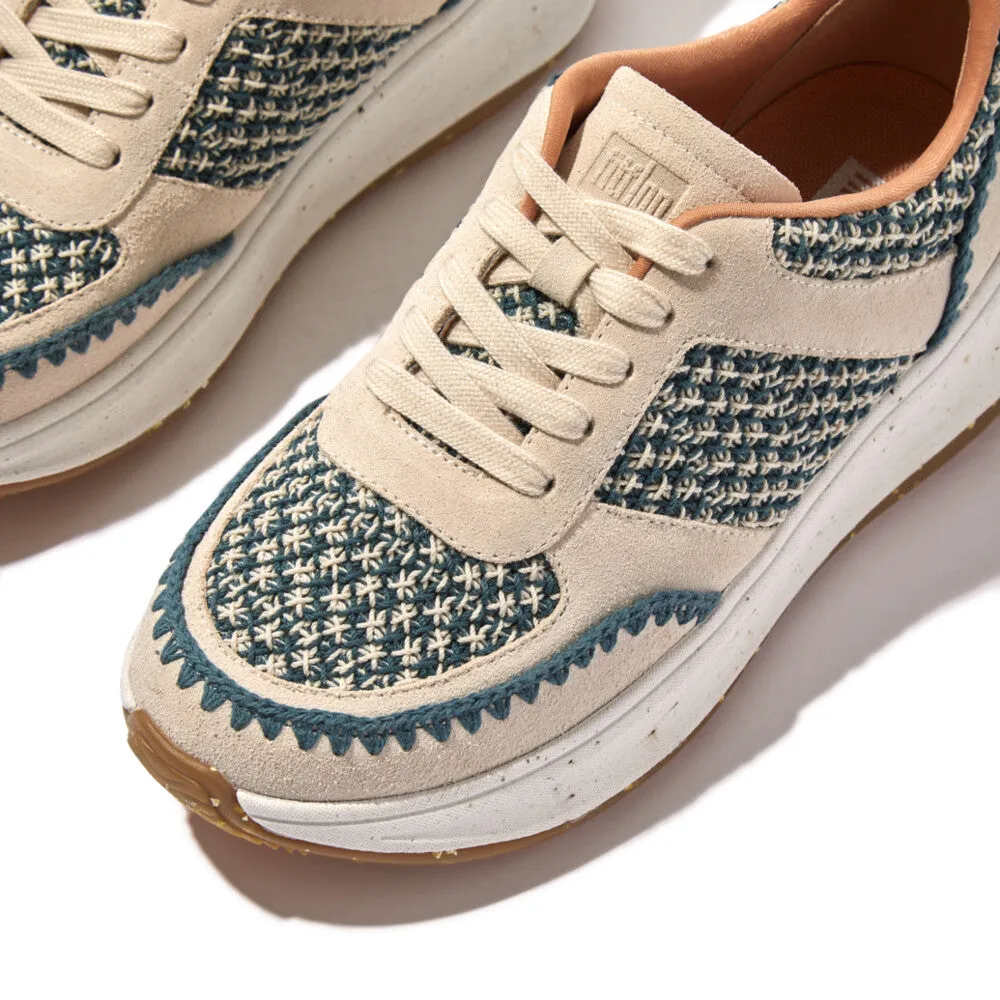 FitFlop F-mode e-1 Crochet/Suede Flatform Sneakers Blue