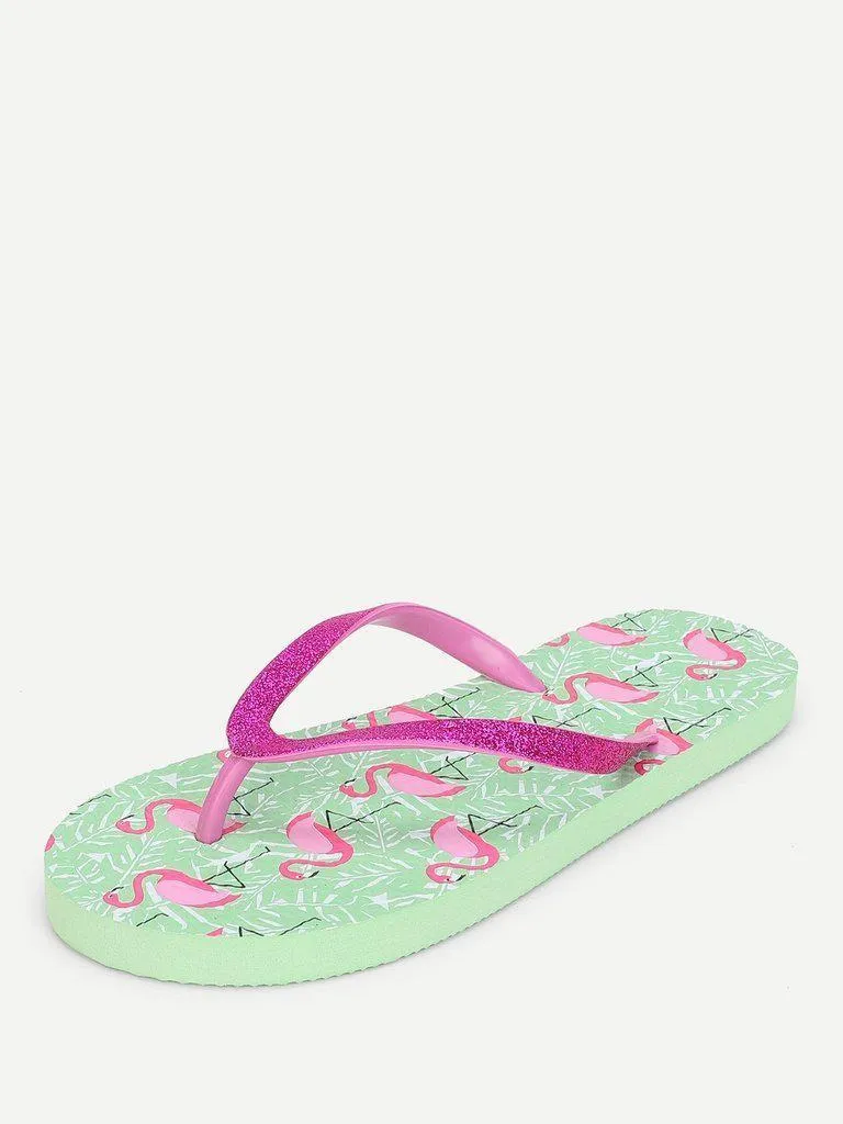 Flamingo Print Flip Flops