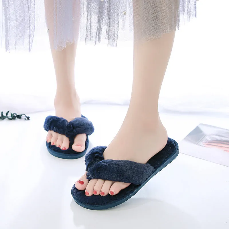 Flip Cotton Drag Plush Flip Flops Low Heel