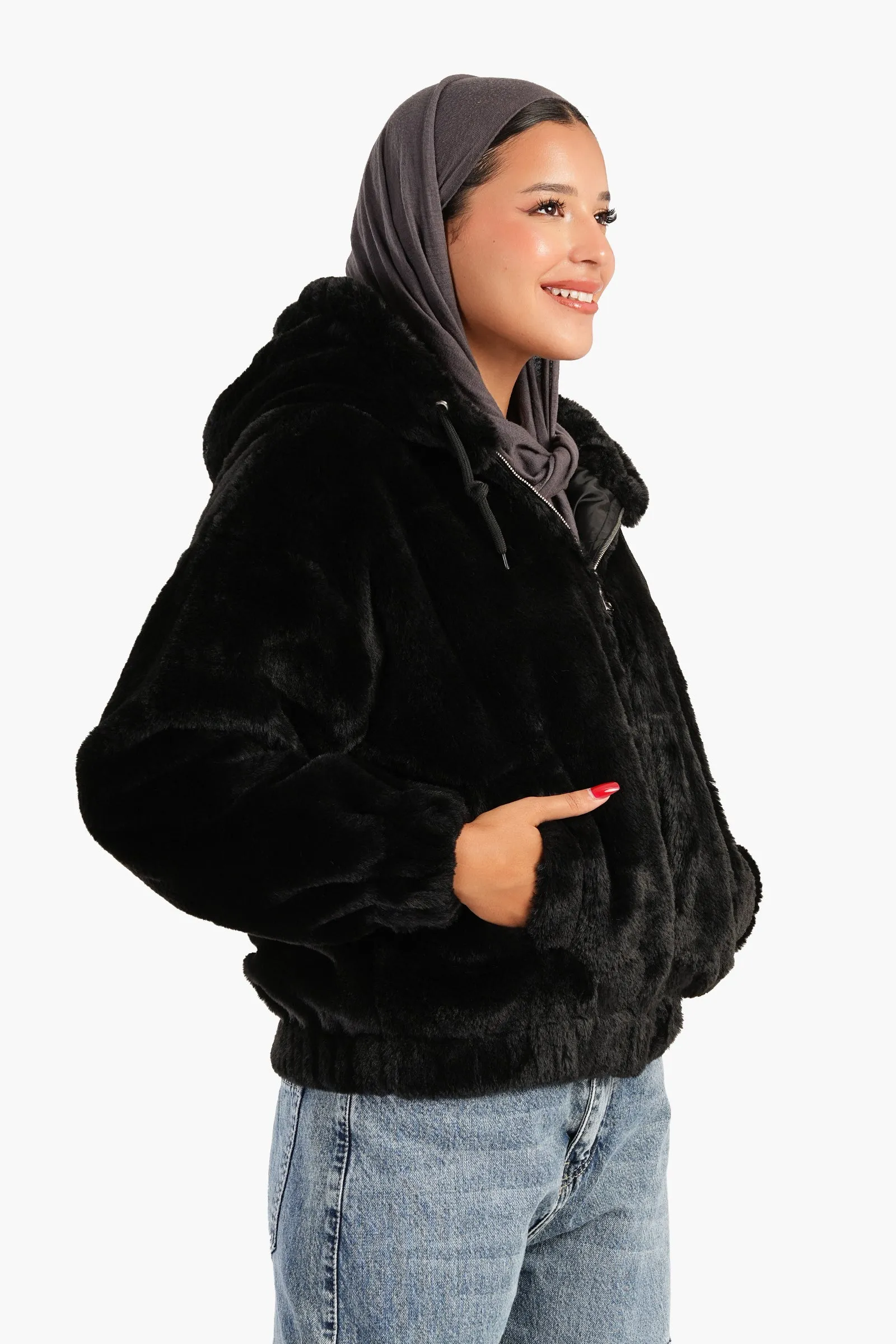 Fluffy Fur Bomber Jacket