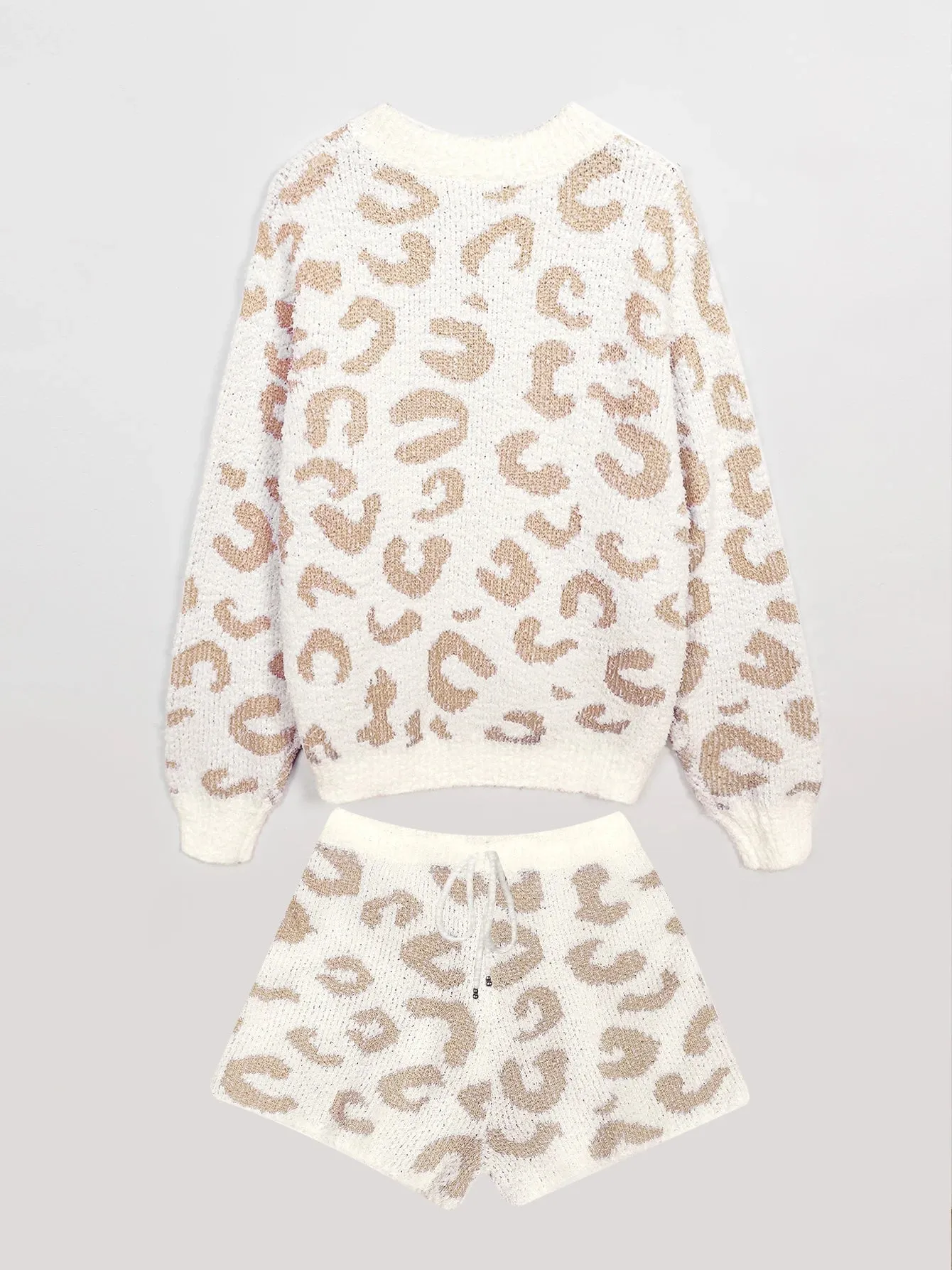 Fluffy Lounge Animal Print Knit Shorts Set