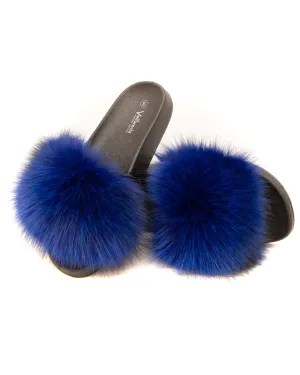 Fox Fur Slides - Blue