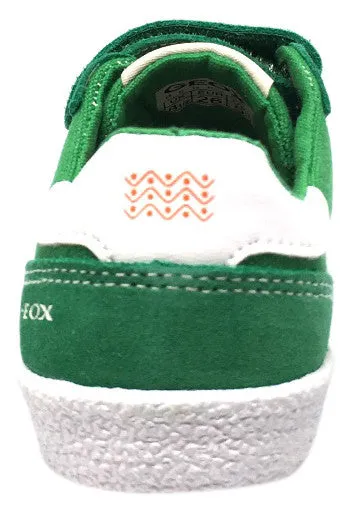 Geox Respira Boy's Suede and Canvas Double Hook and Loop Skater Sneaker Shoes, Green/Orange