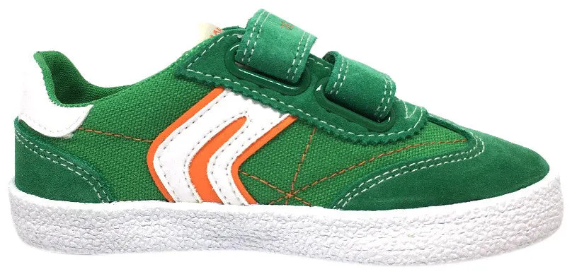 Geox Respira Boy's Suede and Canvas Double Hook and Loop Skater Sneaker Shoes, Green/Orange