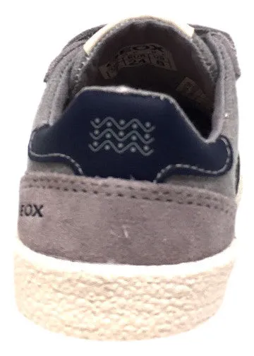 Geox Respira Boy's Suede and Canvas Double Hook and Loop Skater Sneaker Shoes, Grey/Navy