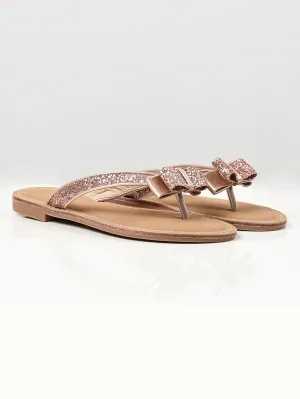 Glitter Bow Flip Flops - Light Pink