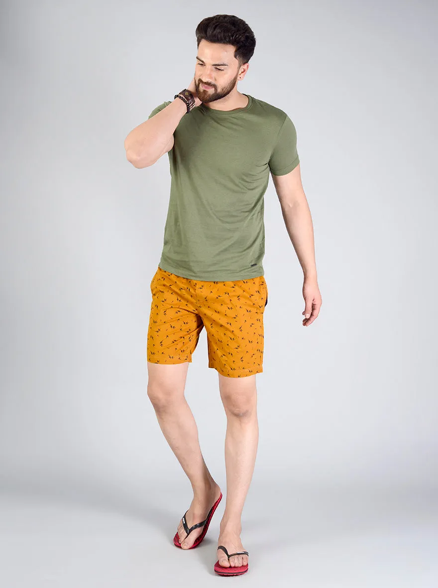 Golden Yellow Printed Regular Fit Shorts | JadeBlue