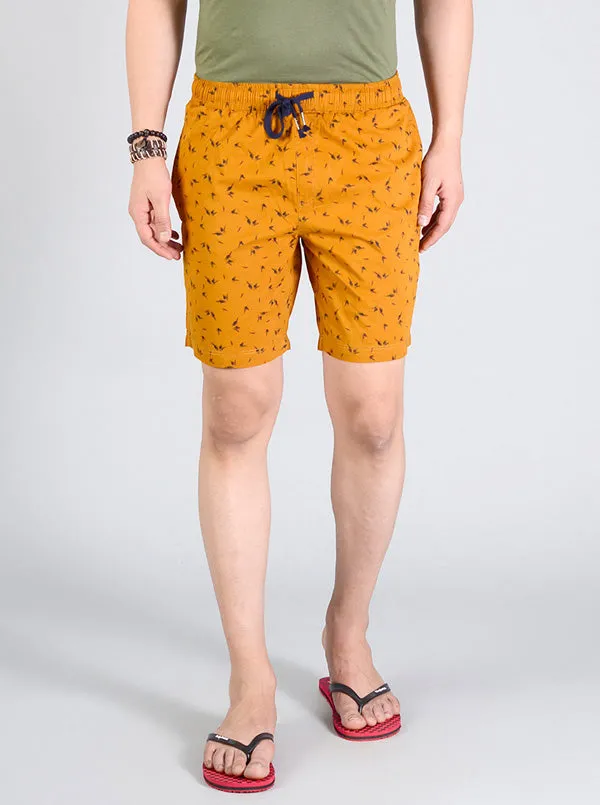 Golden Yellow Printed Regular Fit Shorts | JadeBlue