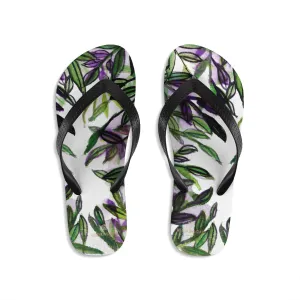 Green Tropical Flip Flops, Best Leaves Print Unisex Designer Flip-Flops - Made in USA (Size: S, M, L)