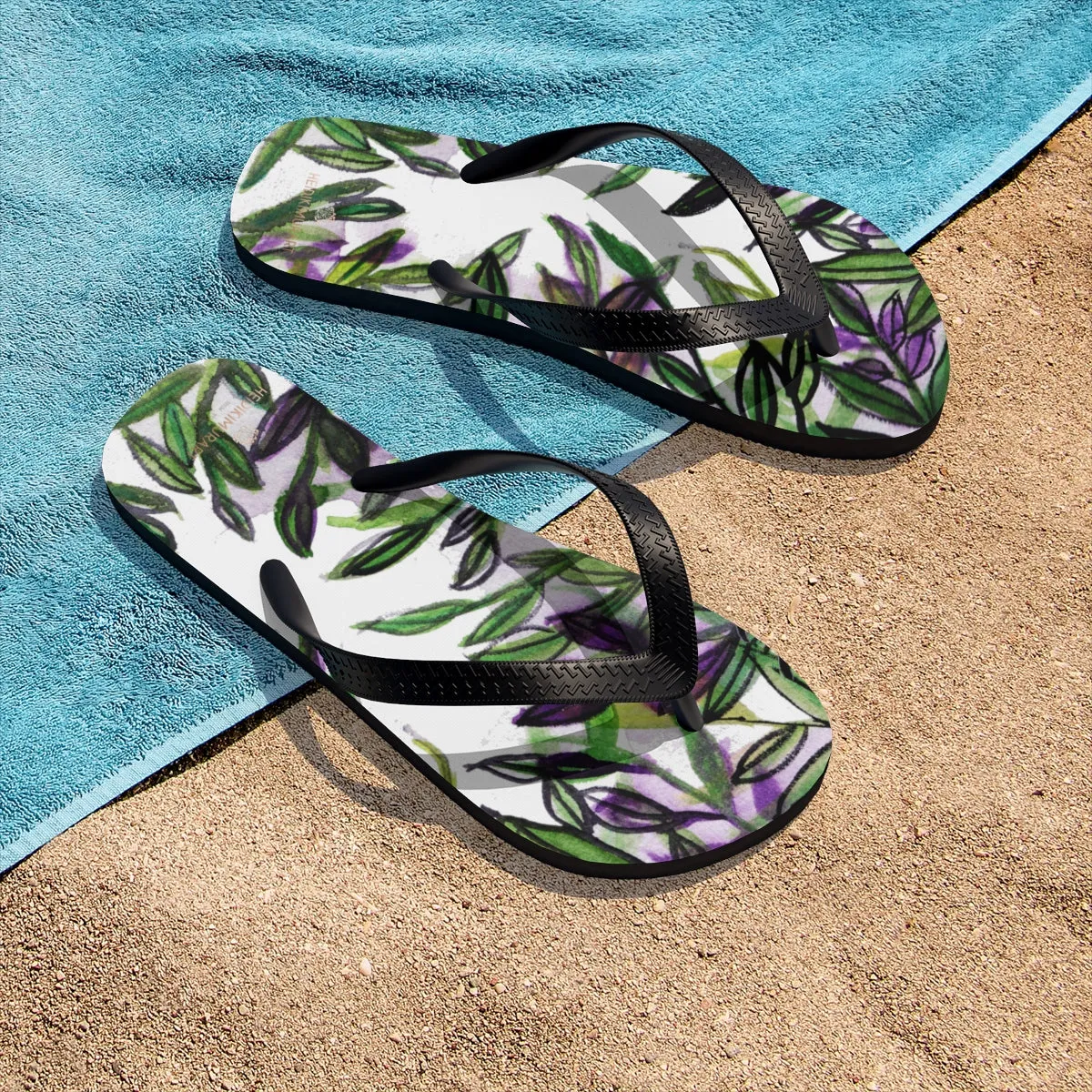 Green Tropical Flip Flops, Best Leaves Print Unisex Designer Flip-Flops - Made in USA (Size: S, M, L)