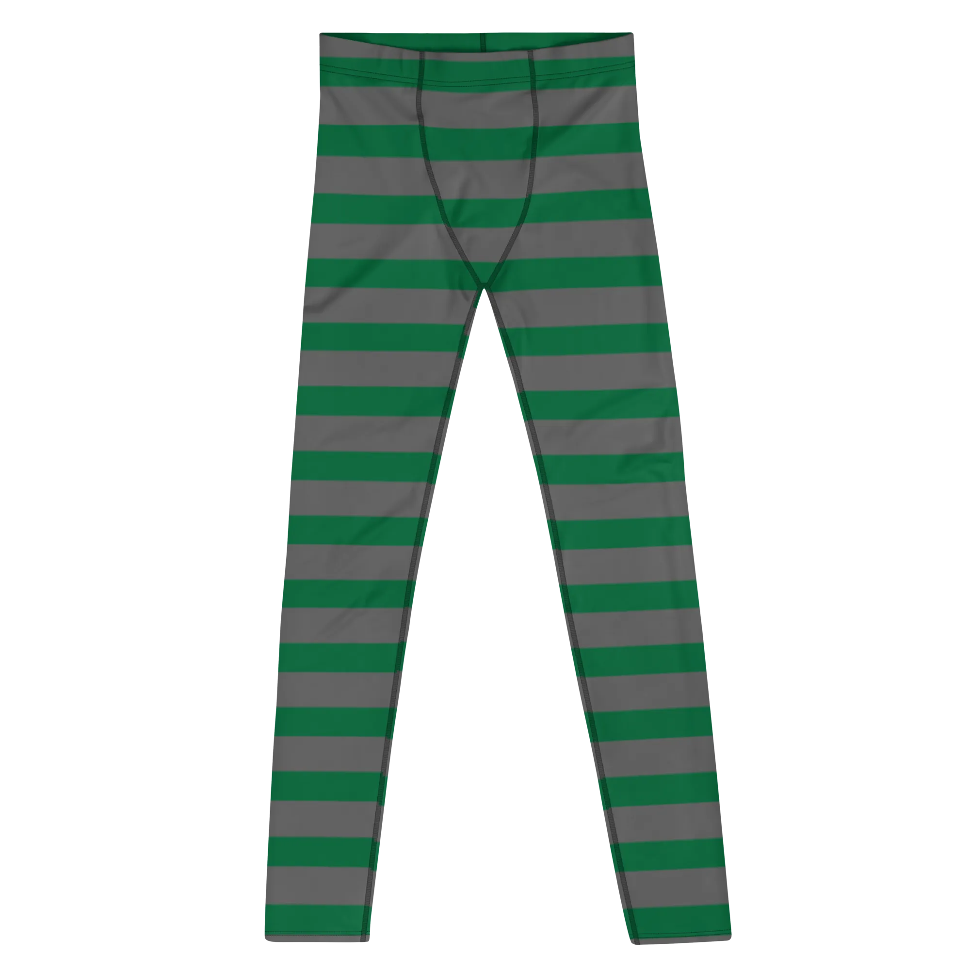 Grey Green Striped Men's Leggings, Horizontally Striped Christmas Style Meggings - Made in USA/EU/MX