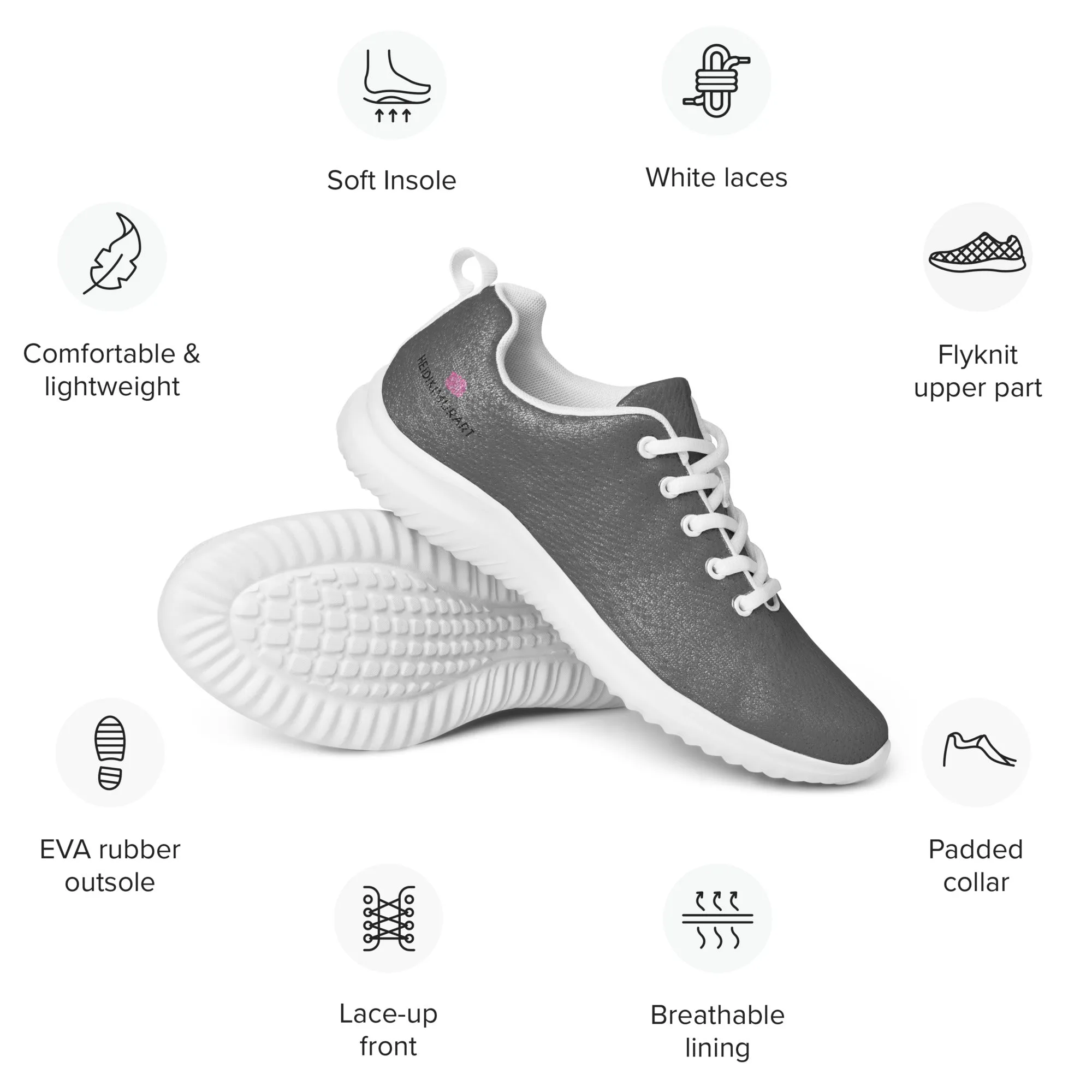 Grey Solid Color Men's Sneakers, Solid Color Modern Breathable Lightweight Men’s Athletic Shoes (US Size: 5-13)