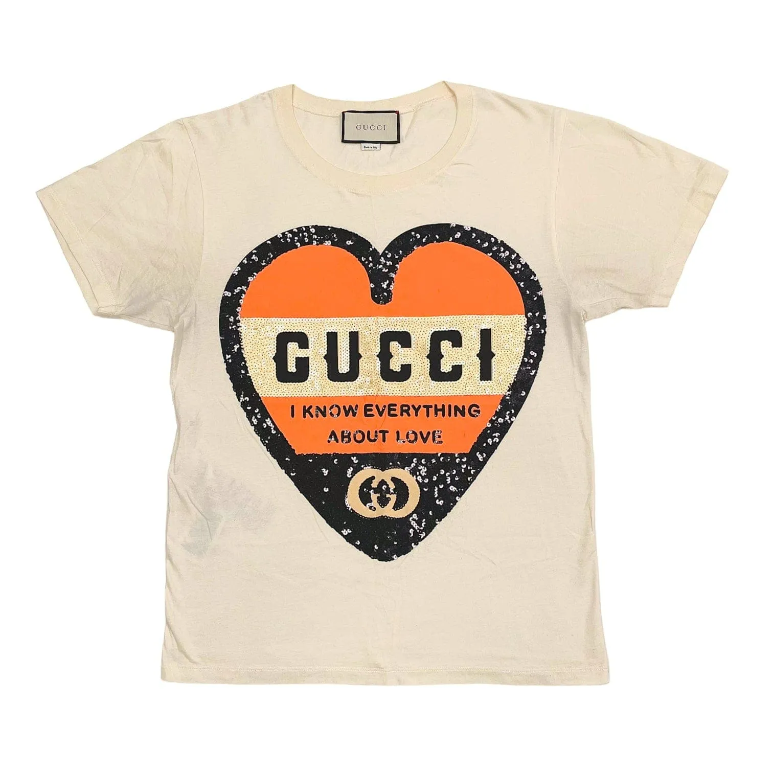 Gucci I Know Everything About Love Short Sleeve Tee Shirt Cream Pre-Owned