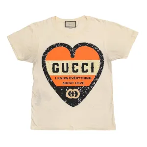 Gucci I Know Everything About Love Short Sleeve Tee Shirt Cream Pre-Owned