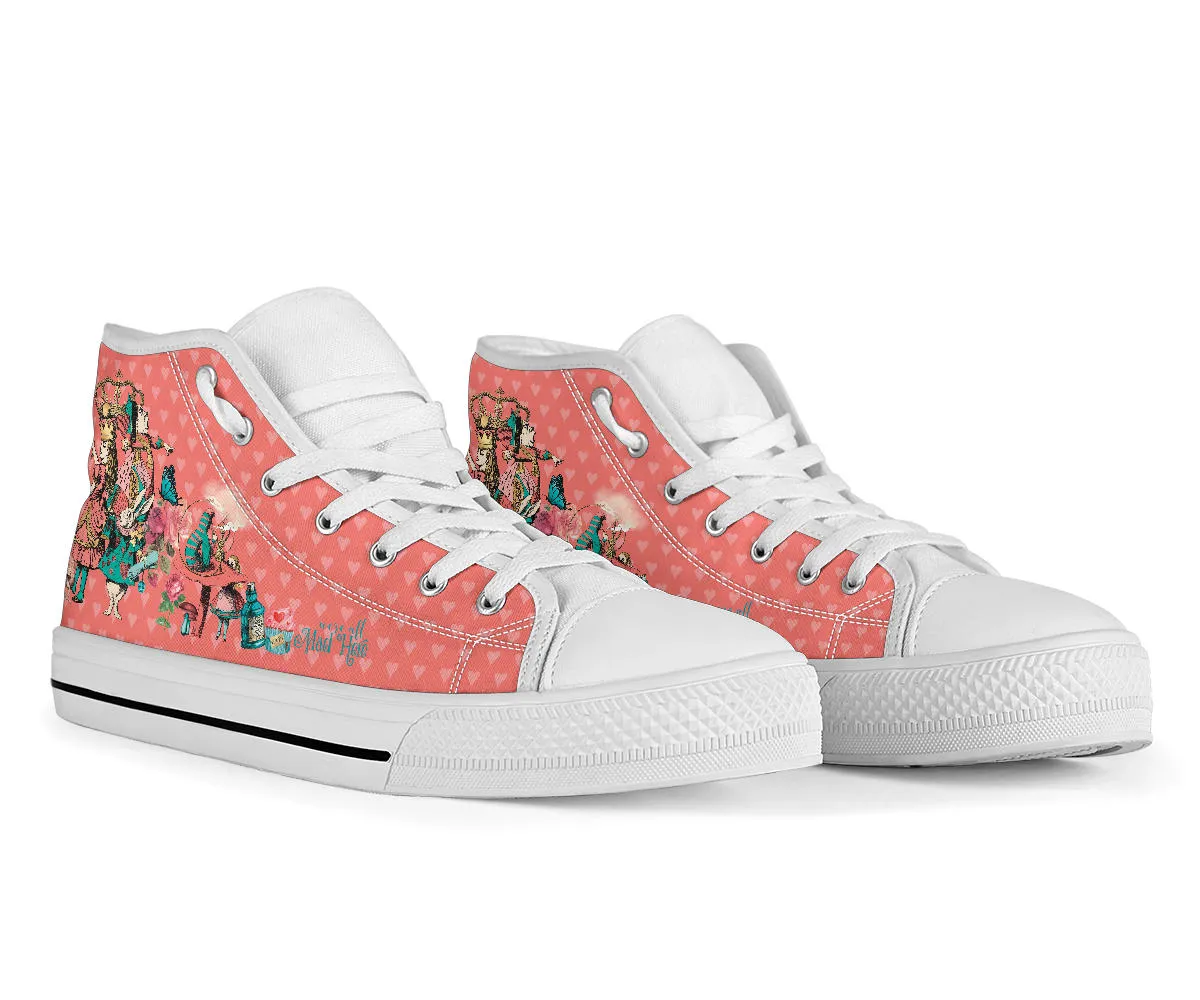 High Top Sneakers - Alice in Wonderland Gifts #101 Coral Series (White Soles) | Birthday Gift Idea, Custom Canvas Shoes, Kawaii Aesthetic