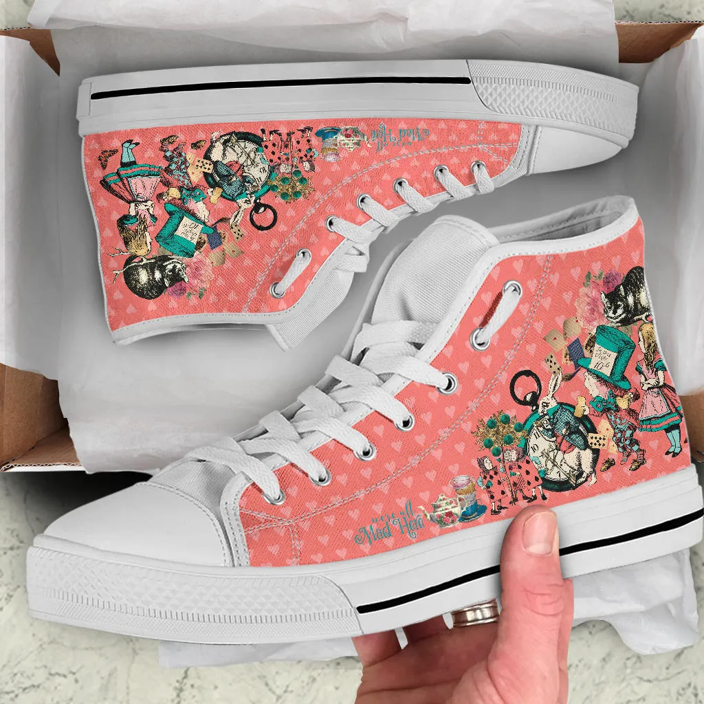 High Top Sneakers - Alice in Wonderland Gifts #101 Coral Series (White Soles) | Birthday Gift Idea, Custom Canvas Shoes, Kawaii Aesthetic