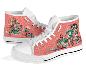 High Top Sneakers - Alice in Wonderland Gifts #101 Coral Series (White Soles) | Birthday Gift Idea, Custom Canvas Shoes, Kawaii Aesthetic