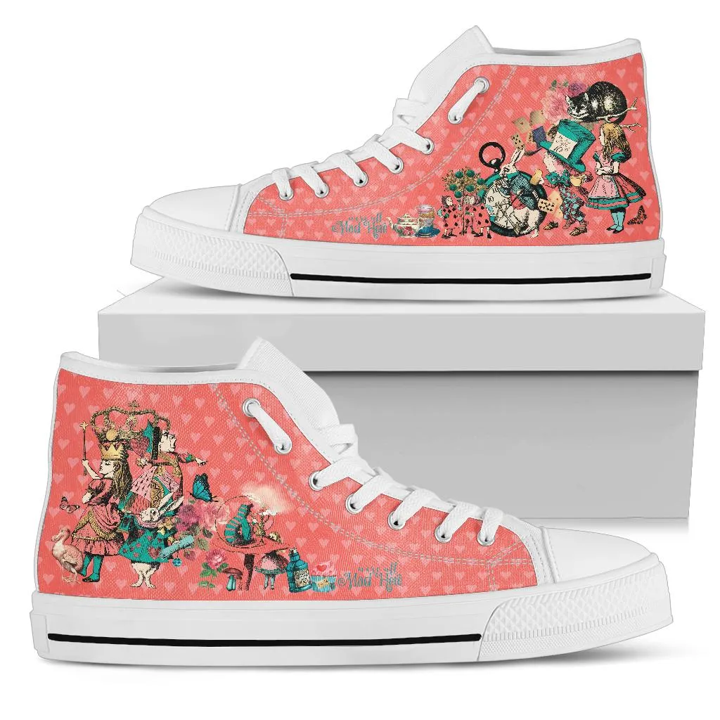 High Top Sneakers - Alice in Wonderland Gifts #101 Coral Series (White Soles) | Birthday Gift Idea, Custom Canvas Shoes, Kawaii Aesthetic