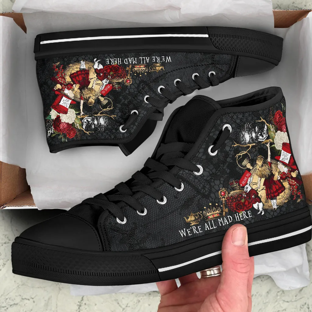 High Top Sneakers - Alice in Wonderland Gifts #101 Red Series | Birthday Gifts, Gift Idea, Custom Canvas Shoes, Cute Kawaii Aesthetic