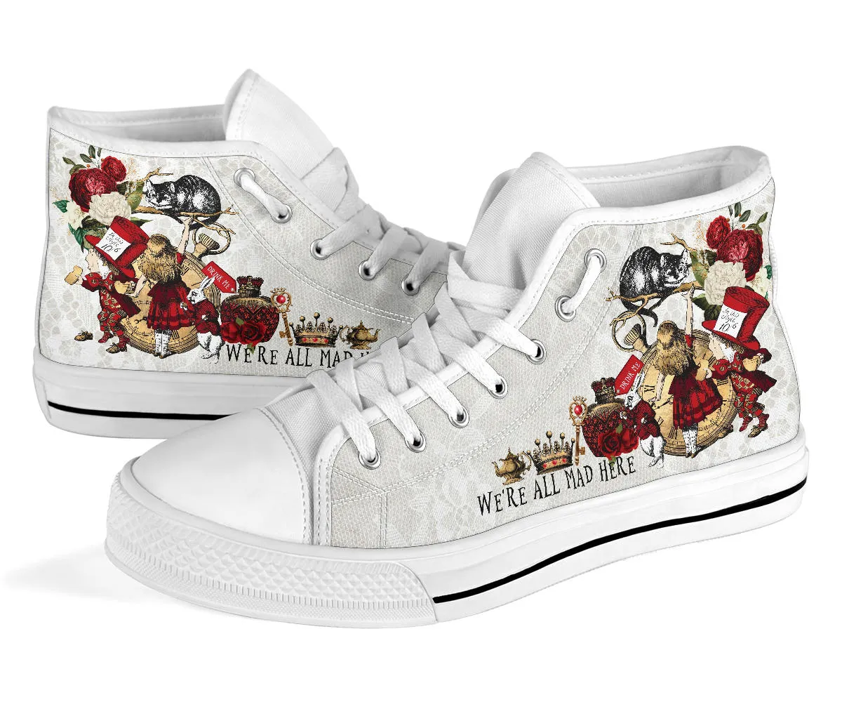 High Top Sneakers - Alice in Wonderland Gifts #104 Red Series | Birthday Gifts, Gift Idea, Custom Canvas Shoes, Cute Kawaii Aesthetic