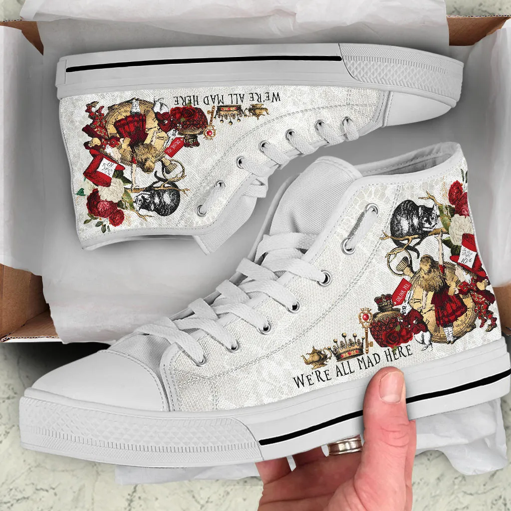 High Top Sneakers - Alice in Wonderland Gifts #104 Red Series | Birthday Gifts, Gift Idea, Custom Canvas Shoes, Cute Kawaii Aesthetic