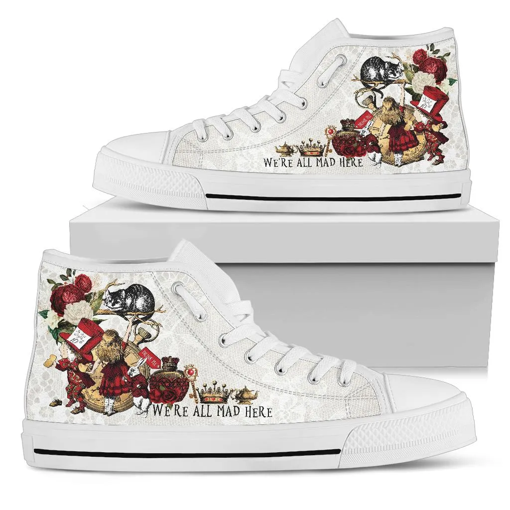 High Top Sneakers - Alice in Wonderland Gifts #104 Red Series | Birthday Gifts, Gift Idea, Custom Canvas Shoes, Cute Kawaii Aesthetic