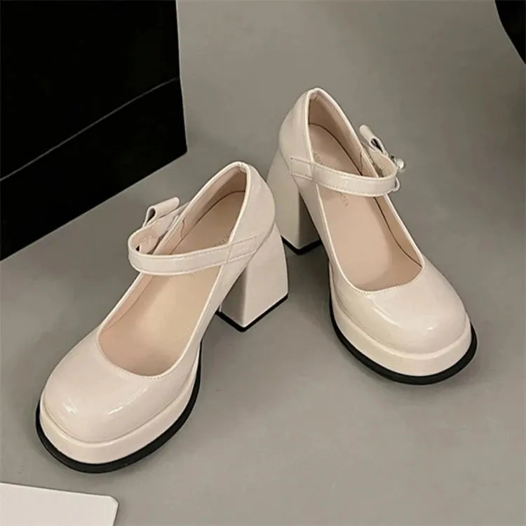 Hnzxzm Fashion French White Mary Jane Shoes Woman New Waterproof Platform High Heel Lolita Pu Leather Lady Shoes