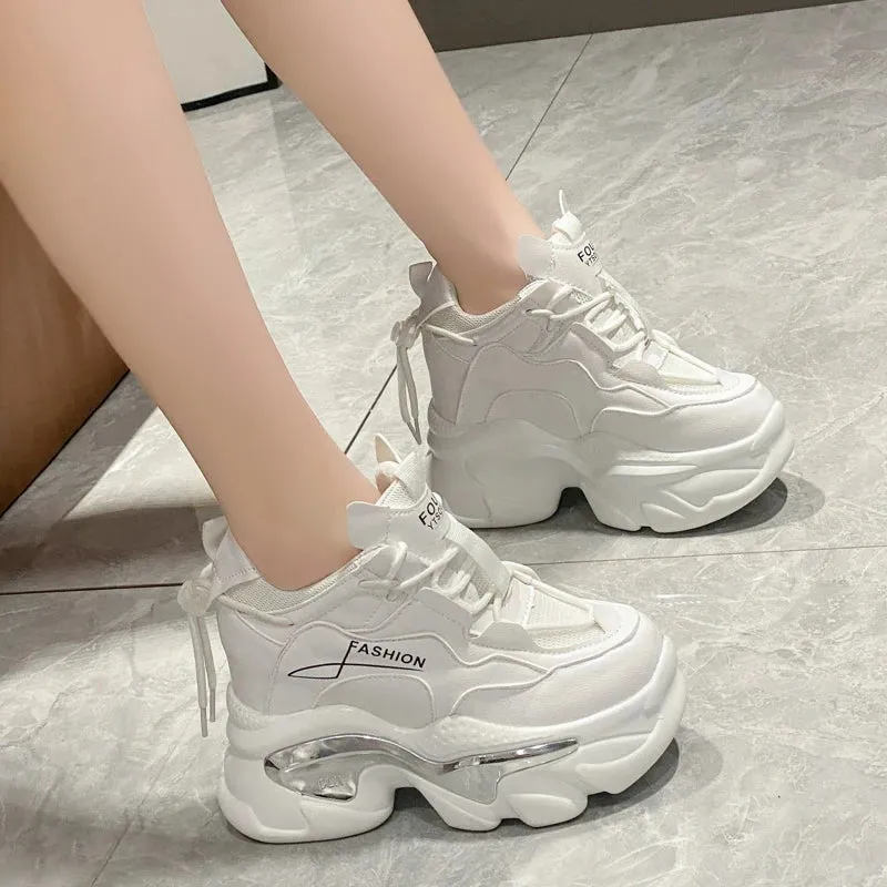 Hnzxzm Hidden Heels White Sneakers for Women Spring Chunky Platform Women's Sports Shoes Fashion Thick Bottom PU Leather Sneakers