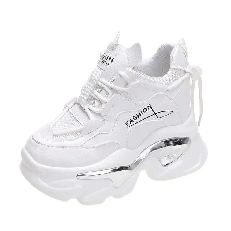 Hnzxzm Hidden Heels White Sneakers for Women Spring Chunky Platform Women's Sports Shoes Fashion Thick Bottom PU Leather Sneakers