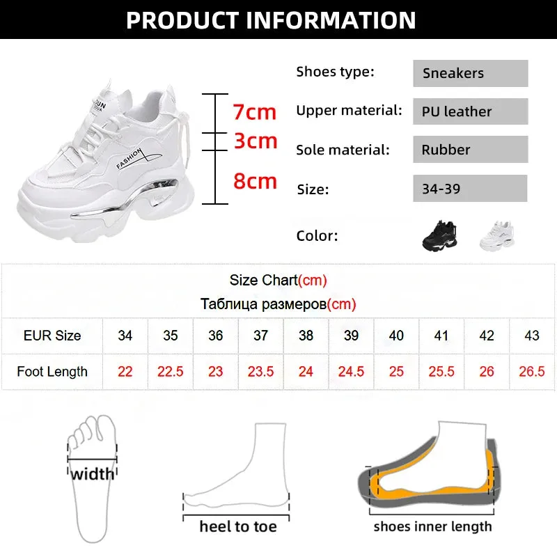 Hnzxzm Hidden Heels White Sneakers for Women Spring Chunky Platform Women's Sports Shoes Fashion Thick Bottom PU Leather Sneakers