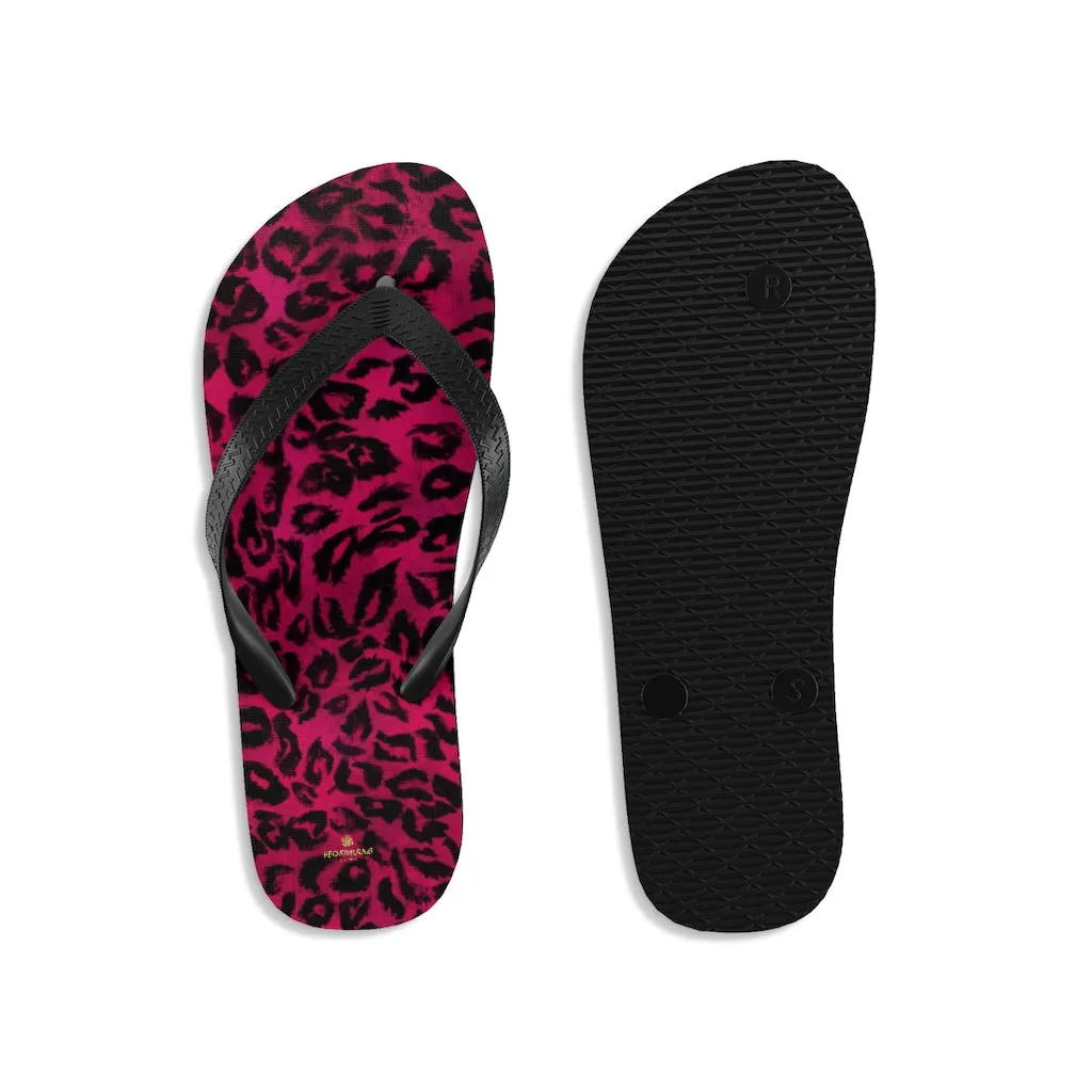 Hot Pink Leopard Flip Flops, Animal Print Unisex Flip-Flops Beach Pool Sandals- Made in USA