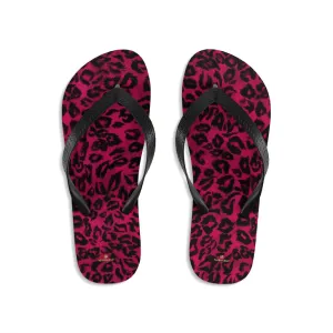 Hot Pink Leopard Flip Flops, Animal Print Unisex Flip-Flops Beach Pool Sandals- Made in USA