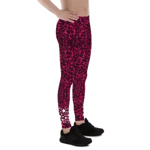 Hot Pink Leopard Star Meggings, Premium Men's Leggings Run Tights-Made in USA/EU