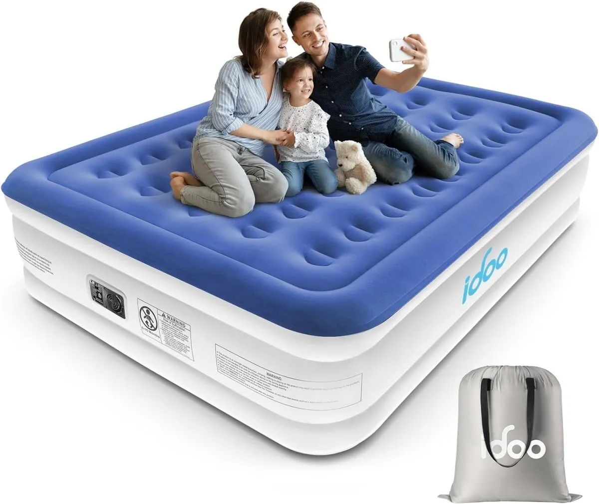 iDOO Queen Size Air Mattress Inflatable Bed with Built-in Electric Pump Portable