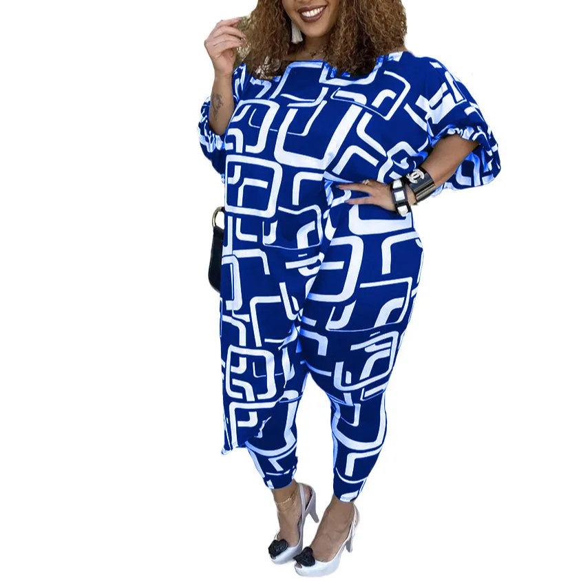 Irregular Print Wholesale Plus Size 2 Pieces Set